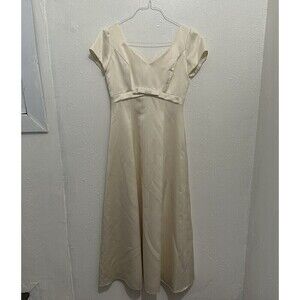 HOUSE Of BIANCHI 50s Tea Length Ivory Satin Wedding Dress 6 Cap Sleeve Vintage